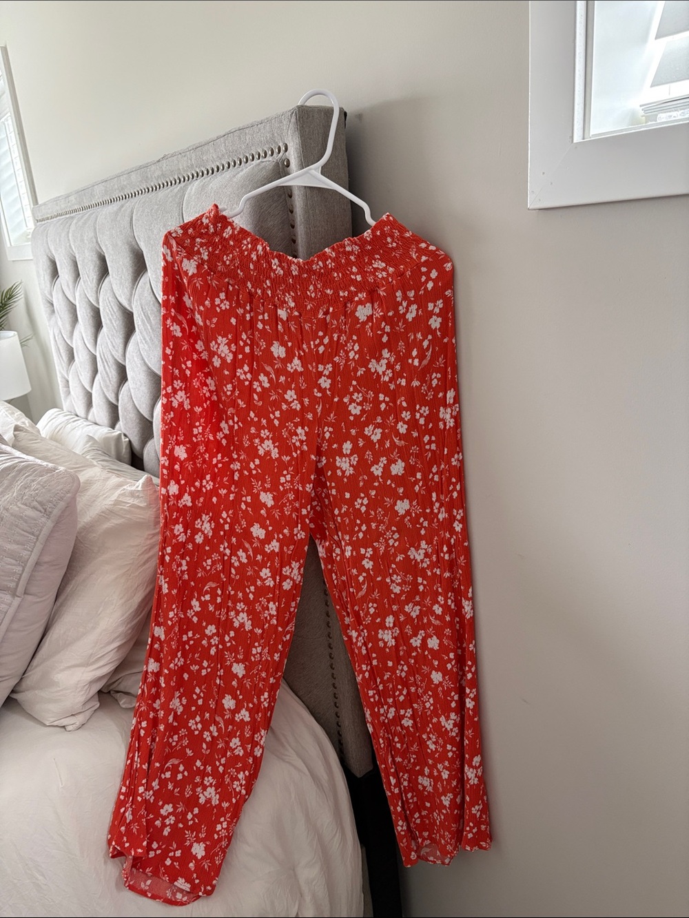 Coral Floral Wide-Leg Pants